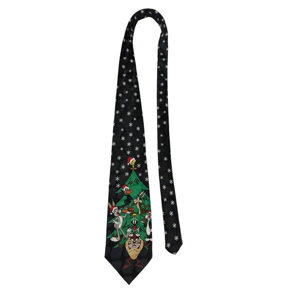 Looney Tunes Mania Christmas Tree Snowflakes Bugs Bunny Tweety Taz Necktie 1996 - Picture 2 of 7